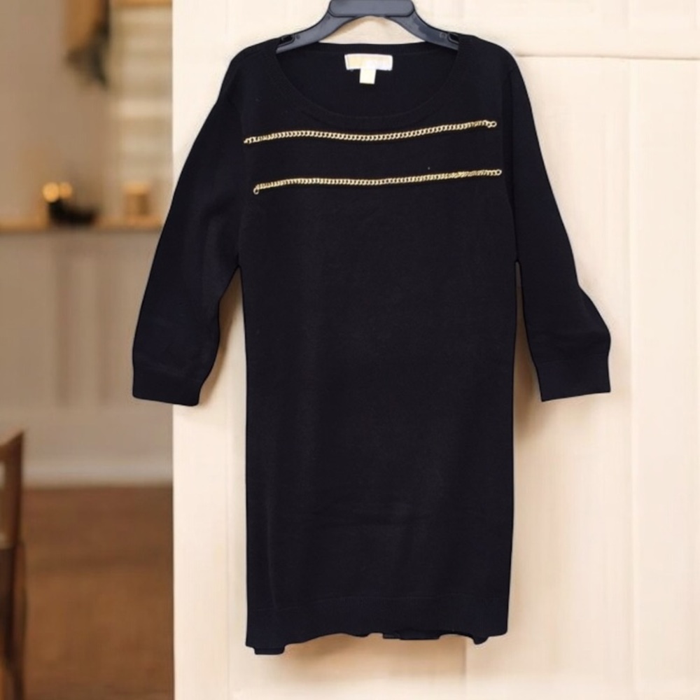 Sweater Black Dress with Gold Accents
